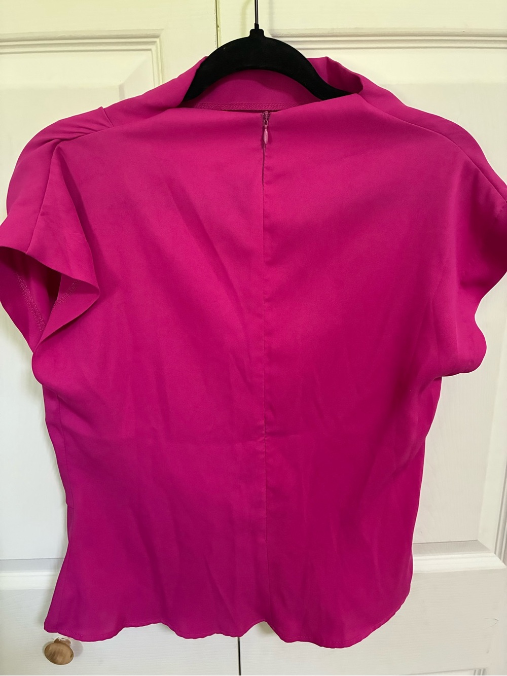 GLAM Magenta Pink High Neck Cap Sleeve Back-Zip Blouse